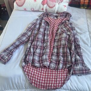 Aeropostale Red and White Plaid Button Down Shirt